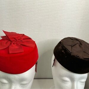 betmar Red and Brown Velvet Pillbox Hats